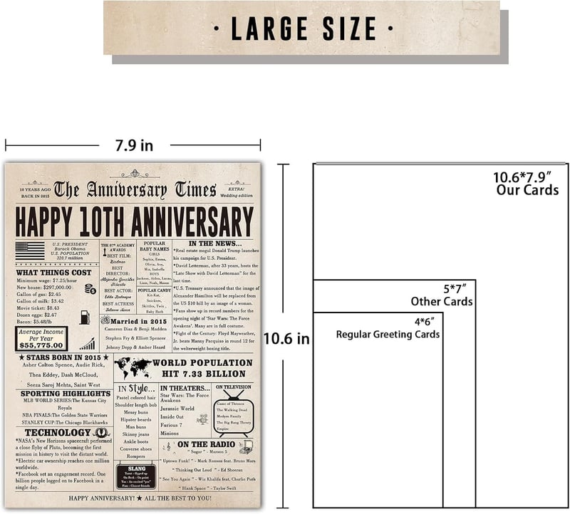 10th Anniversary Jumbo Card for Couples, Romantic Tin Design