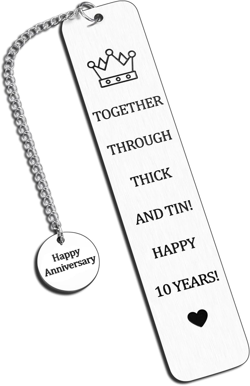 10th Anniversary Tin Bookmark for Couples - Gift for Book Lovers