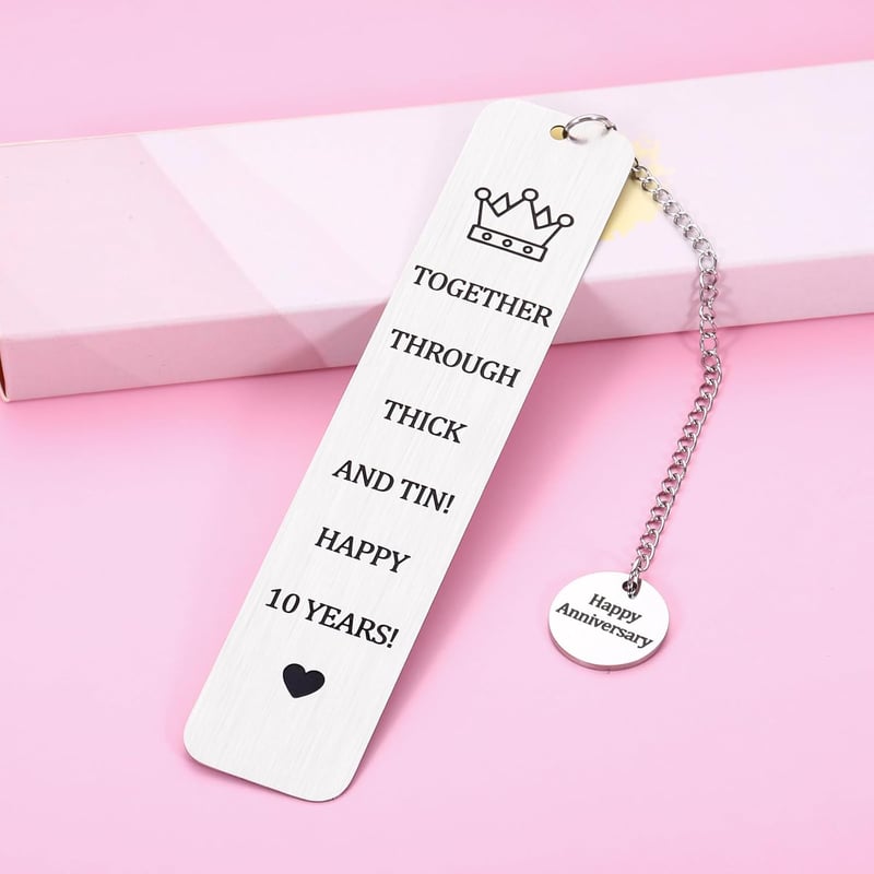 10th Anniversary Tin Bookmark for Couples - Gift for Book Lovers