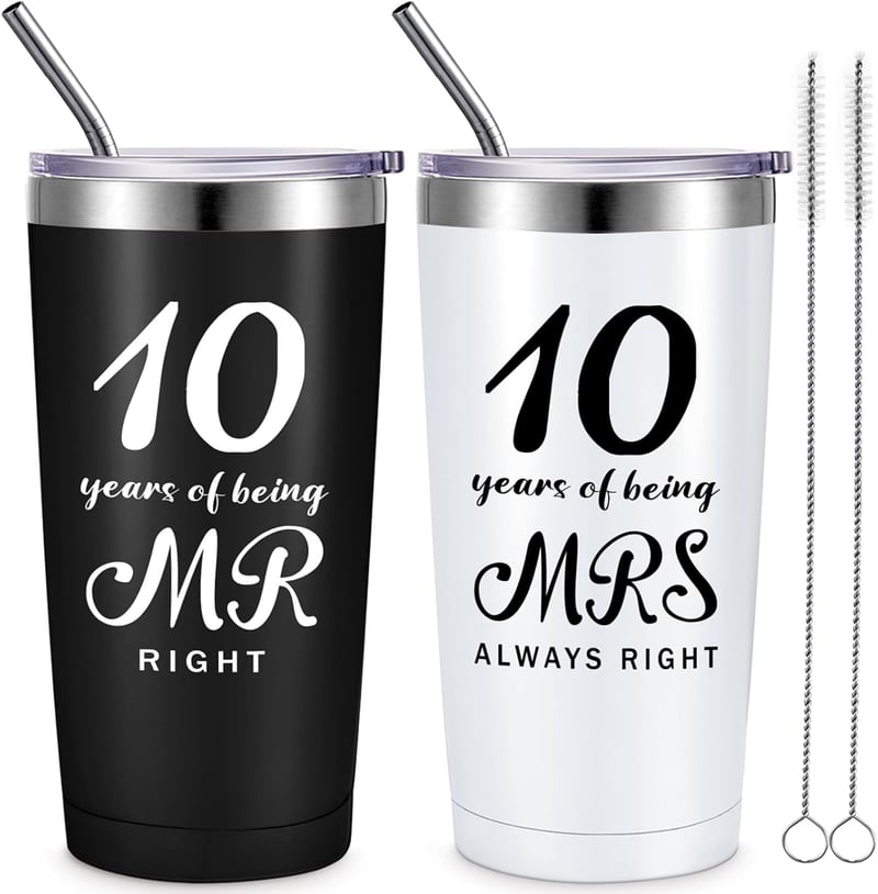 10th Anniversary Mr. Right & Mrs. Always Right Travel Tumblers Set