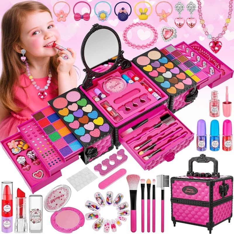 Princess Makeup Kit for Girls - 99 Pcs Washable Set with Mirror