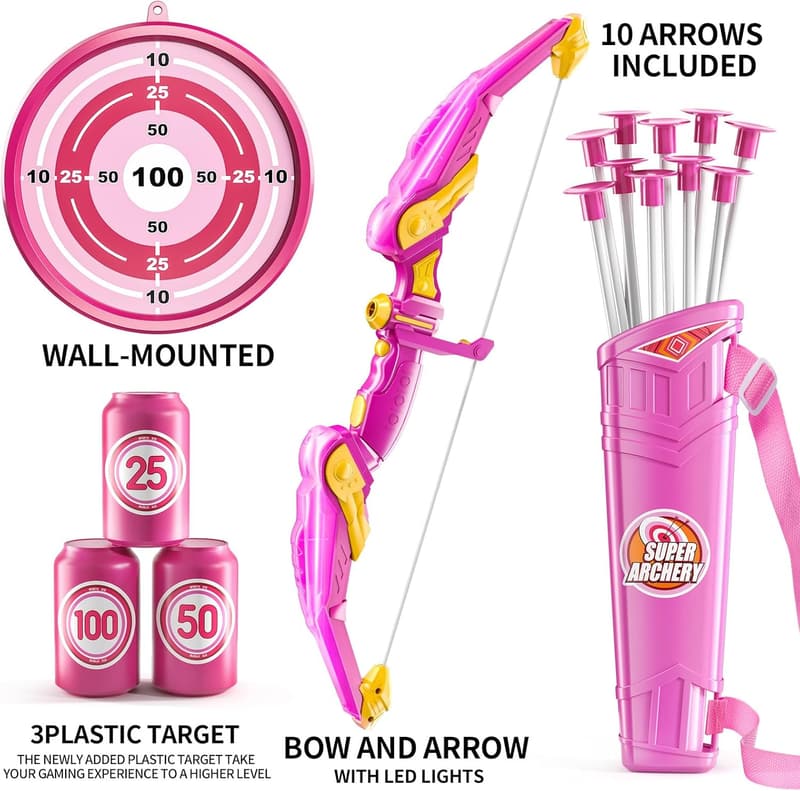 Kids' LED Bow and Arrow Set with Target and Quiver