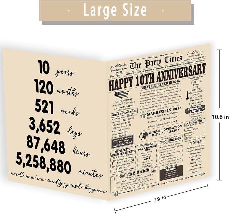 10th Anniversary Card for Couples - Vintage Design