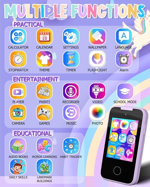 Kids Touchscreen Toy Phone with Apps - Gifts for Ages 3-9