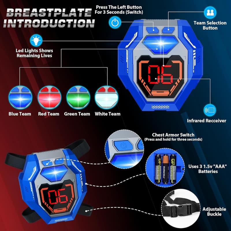 Laser Tag Set for Teens & Adults - 2 Guns with LED Vests