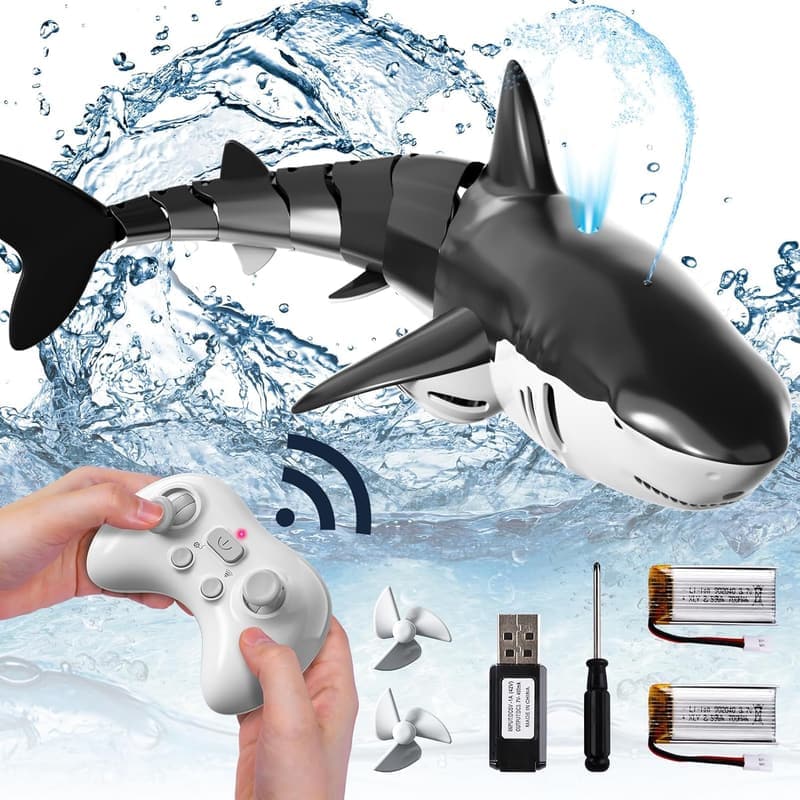 Remote Control Shark Toy with Lights & Spray for Kids