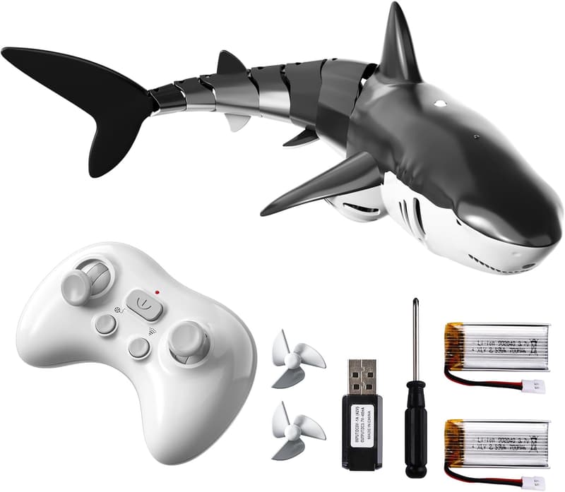 Remote Control Shark Toy with Lights & Spray for Kids