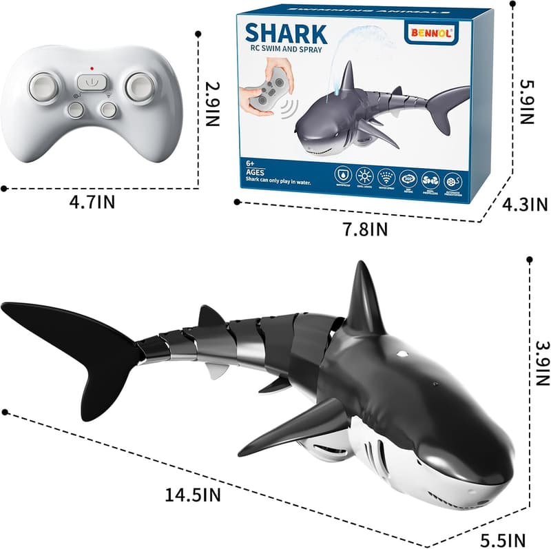 Remote Control Shark Toy with Lights & Spray for Kids