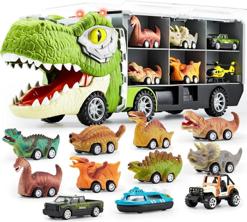 Dinosaur Truck Toy Set for Kids 3-5 with 12 Cars - Birthday Gift