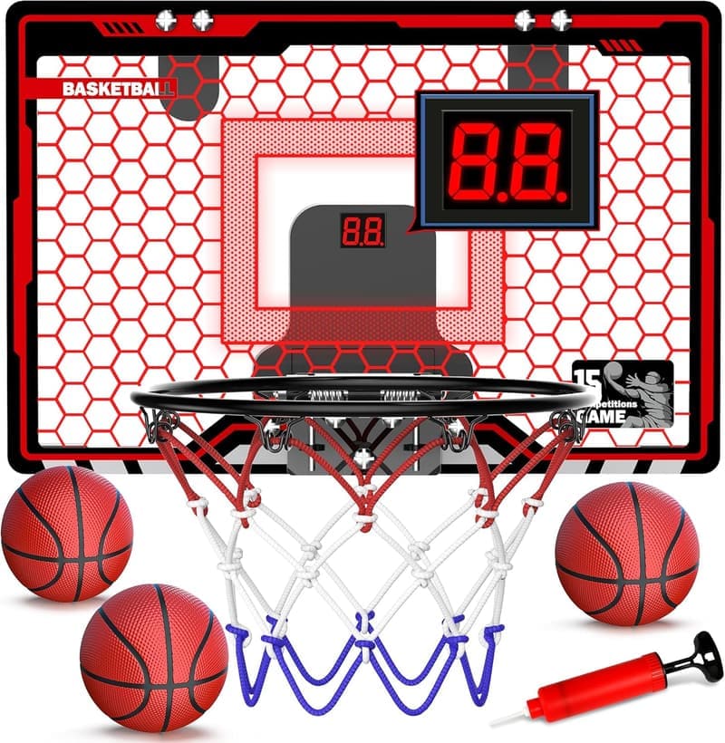 Indoor Basketball Hoop with LED Light & Scoreboard - Kids' Birthday Gift