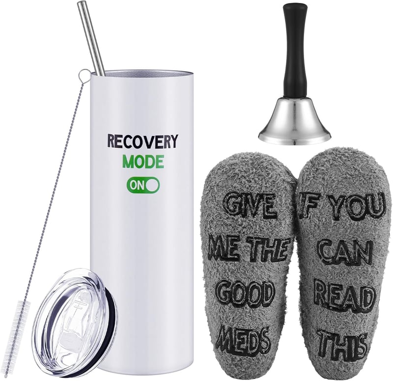 Get Well Soon Gift Set: 20oz Mug, Socks & Hand Bell for Recovery