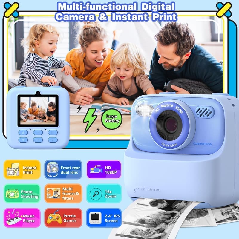 Kids Instant Print Camera - Birthday Gift for Ages 3-12