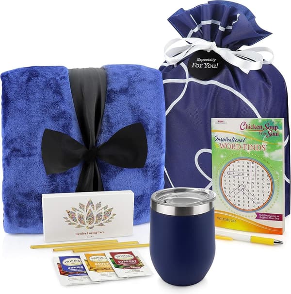 Get Well Soon Care Package for Him & Her - Luxury Blanket, Tea Kit & Cup