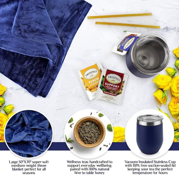 Get Well Soon Care Package for Him & Her - Luxury Blanket, Tea Kit & Cup