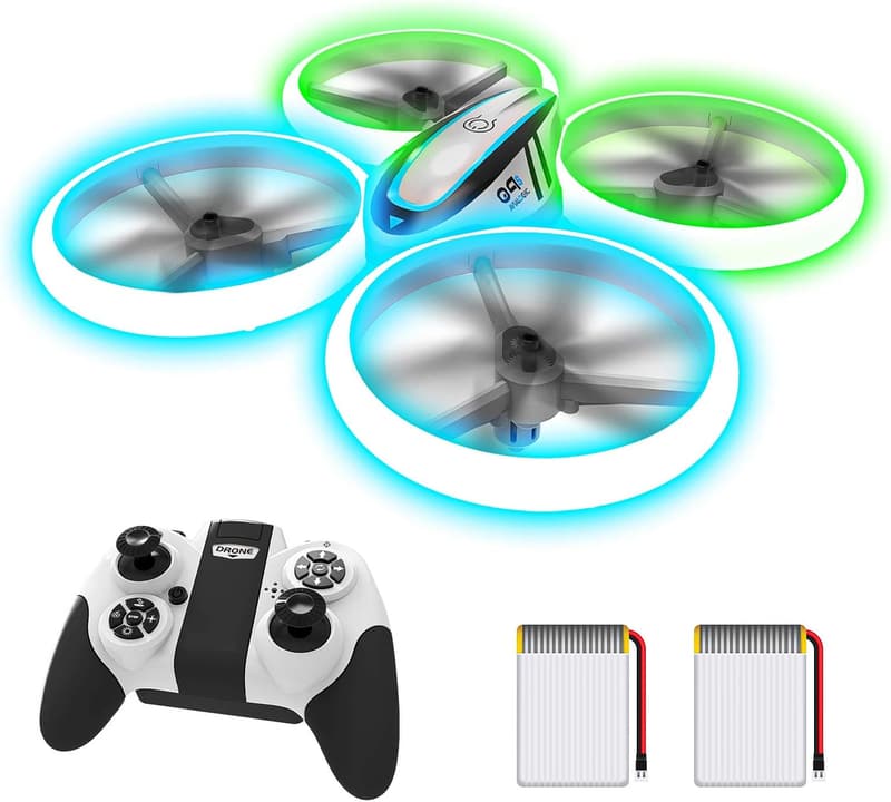Kids RC Drone with Altitude Hold & LED Lights - 2 Batteries