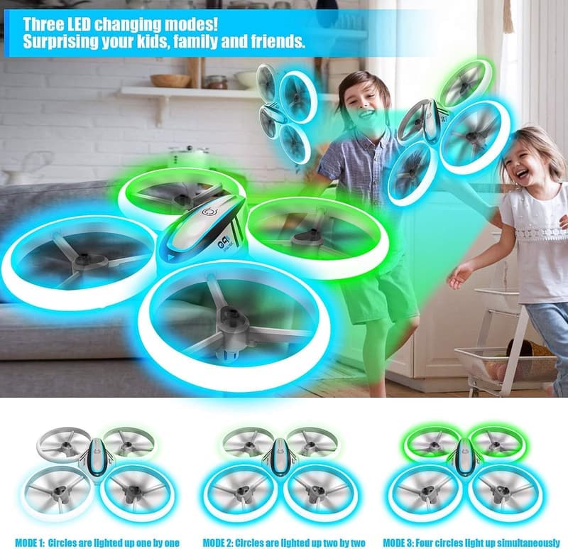 Kids RC Drone with Altitude Hold & LED Lights - 2 Batteries