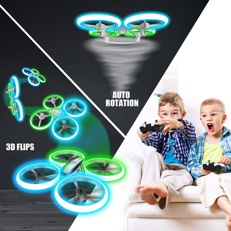 Kids RC Drone with Altitude Hold & LED Lights - 2 Batteries
