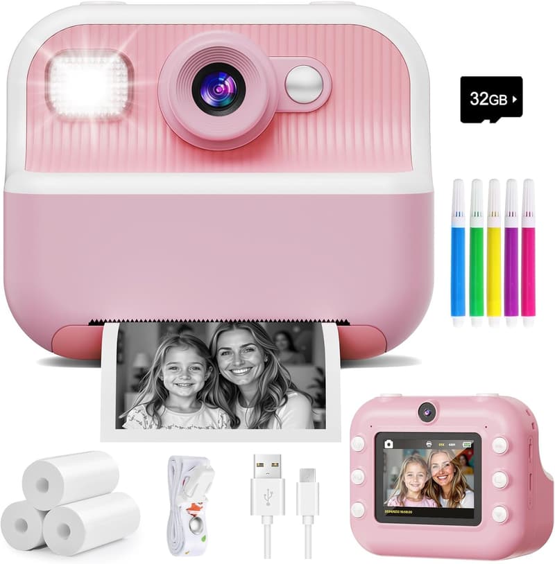 Kids Dual Lens Instant Camera - 1080P Video Portable Gift