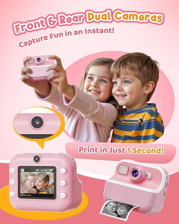 Kids Dual Lens Instant Camera - 1080P Video Portable Gift