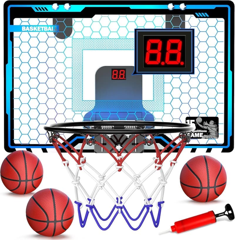 Indoor Mini Basketball Hoop with LED Light & Scoreboard for Kids