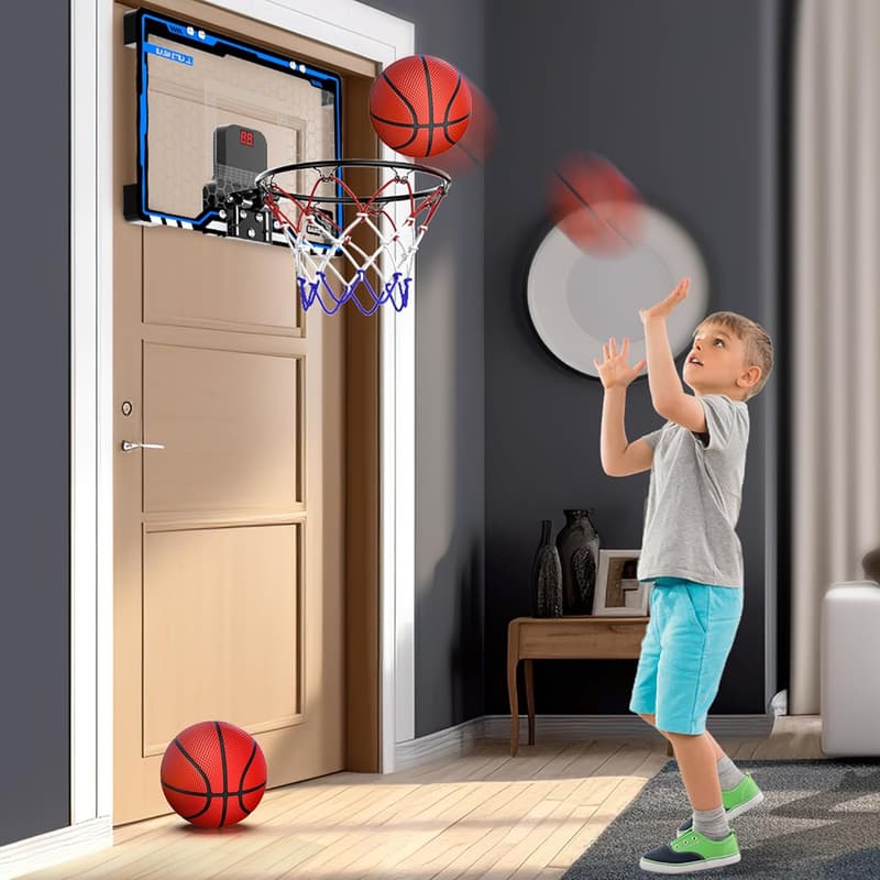 Indoor Mini Basketball Hoop with LED Light & Scoreboard for Kids