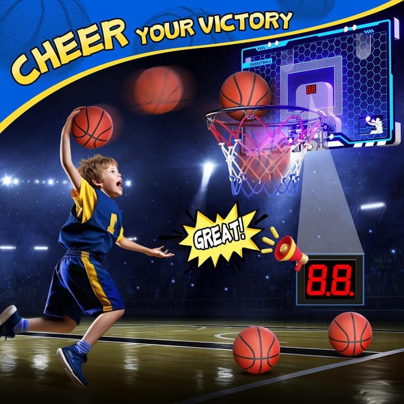 Indoor Mini Basketball Hoop with LED Light & Scoreboard for Kids