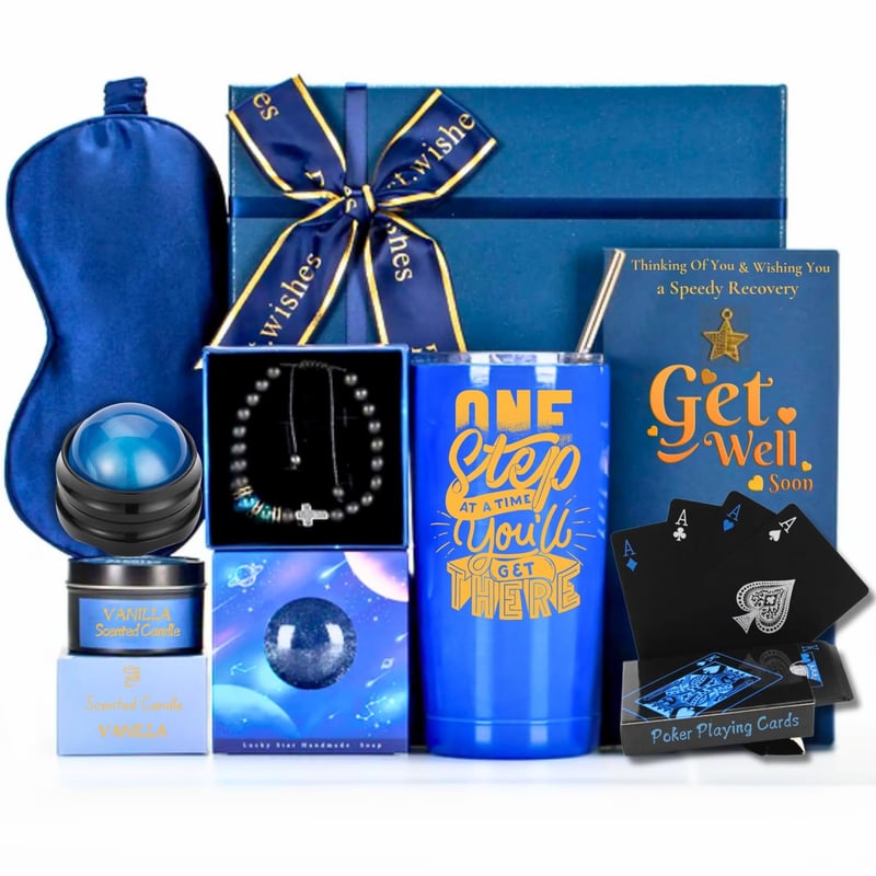 Get Well Soon Gift Basket for Men - 11-Piece Care Package