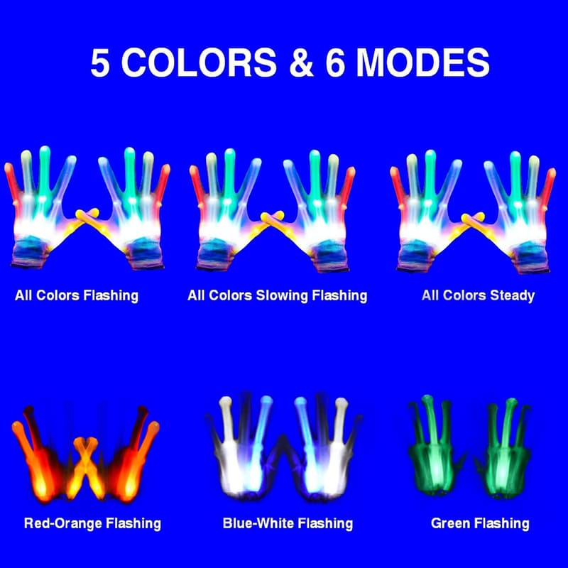 LED Light-Up Gloves for Kids - 5 Colors & 6 Modes - Perfect for Halloween & Christmas