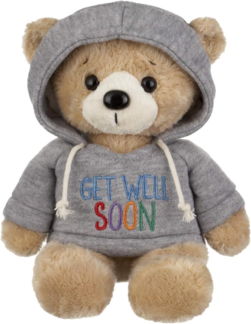 Get Well Teddy Bear with Gray Hoodie for Comfort