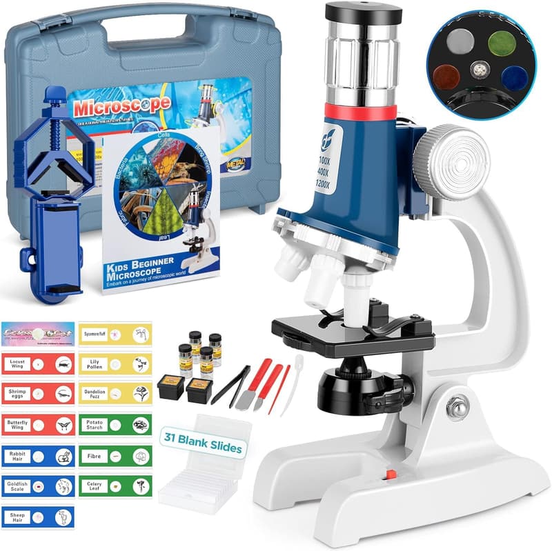 Kids Microscope Kit with 100X-1200X Magnification & LED Light