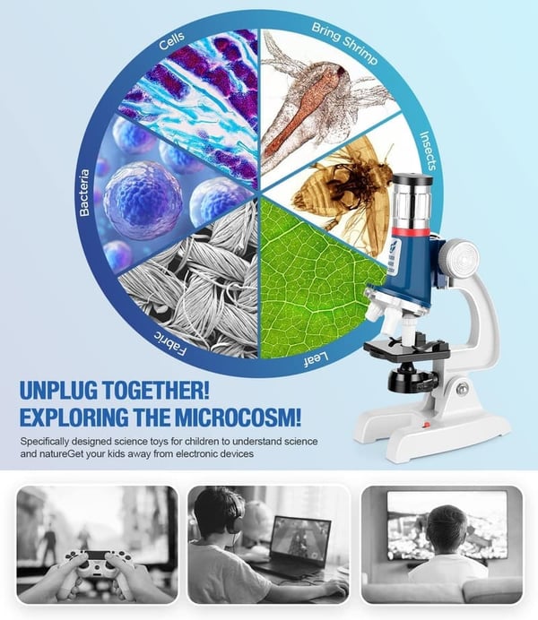 Kids Microscope Kit with 100X-1200X Magnification & LED Light