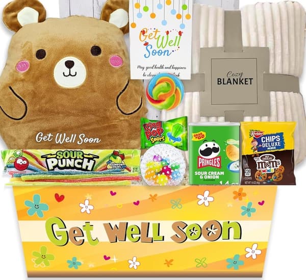 Get Well Soon Care Package for Kids – Pillow, Blanket, Snacks