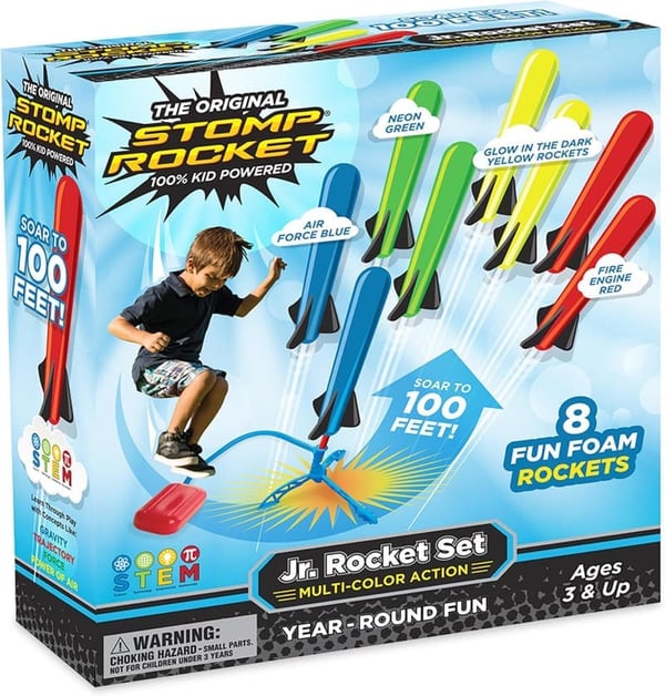 Outdoor STEM Toy Rocket Launcher for Kids - 8 Foam Rockets