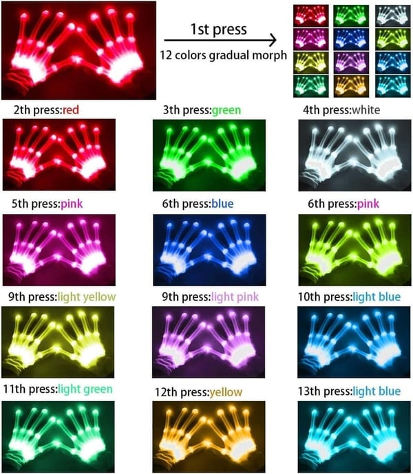 LED Light-Up Gloves for Kids - 12 Colors, Perfect for Parties