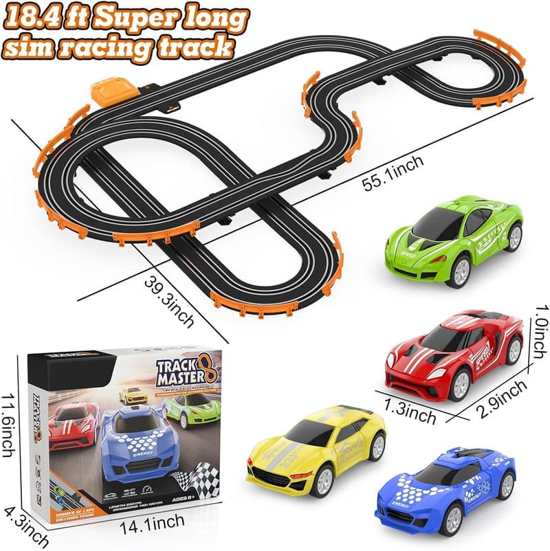 Slot Car Racing Set with 4 High-Speed Cars for Kids 6-12