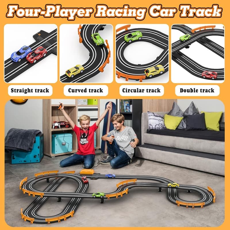 Slot Car Racing Set with 4 High-Speed Cars for Kids 6-12