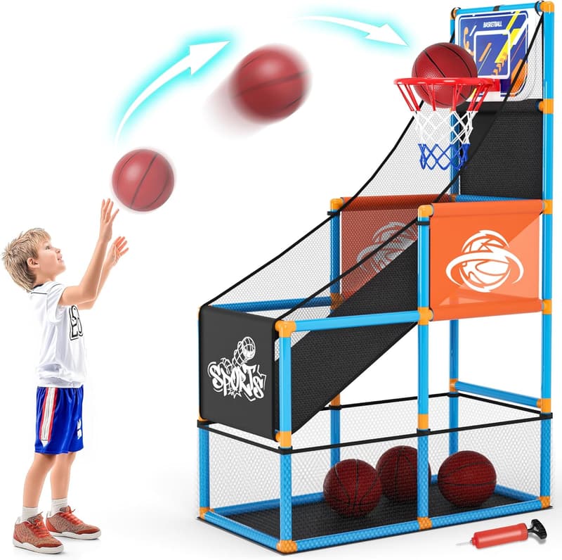 Adjustable Indoor Basketball Set for Kids, 3-12 Years, 4 Balls