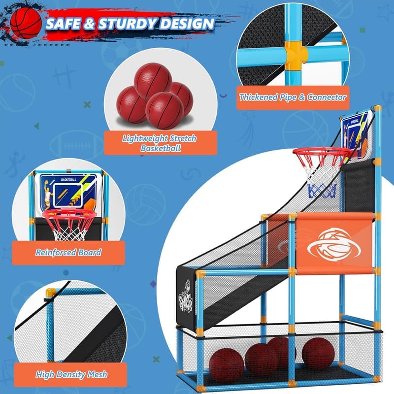 Adjustable Indoor Basketball Set for Kids, 3-12 Years, 4 Balls