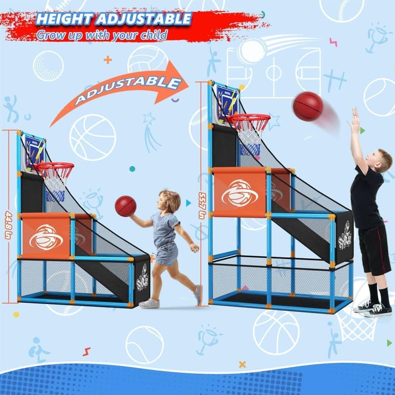 Adjustable Indoor Basketball Set for Kids, 3-12 Years, 4 Balls