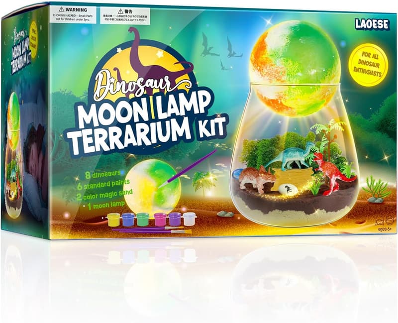 Dinosaur Terrarium Kit with DIY Moon Lamp - Birthday Gift for Kids