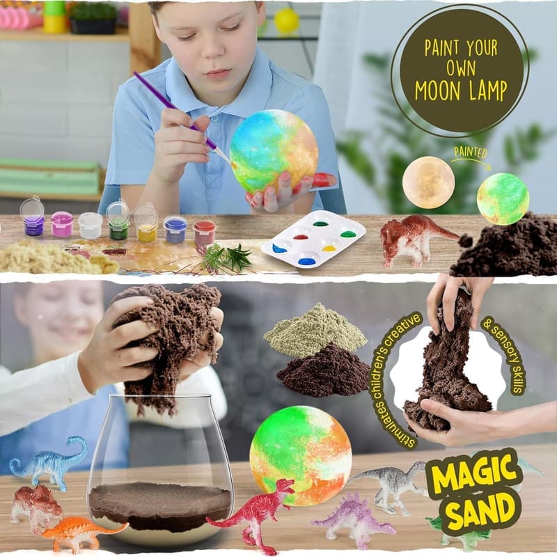 Dinosaur Terrarium Kit with DIY Moon Lamp - Birthday Gift for Kids