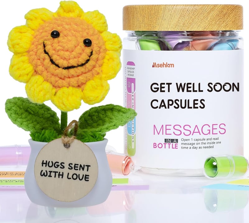 Get Well Soon Care Package with Positive Message and Crochet