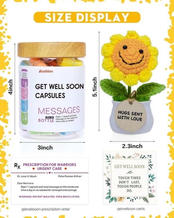 Get Well Soon Care Package with Positive Message and Crochet