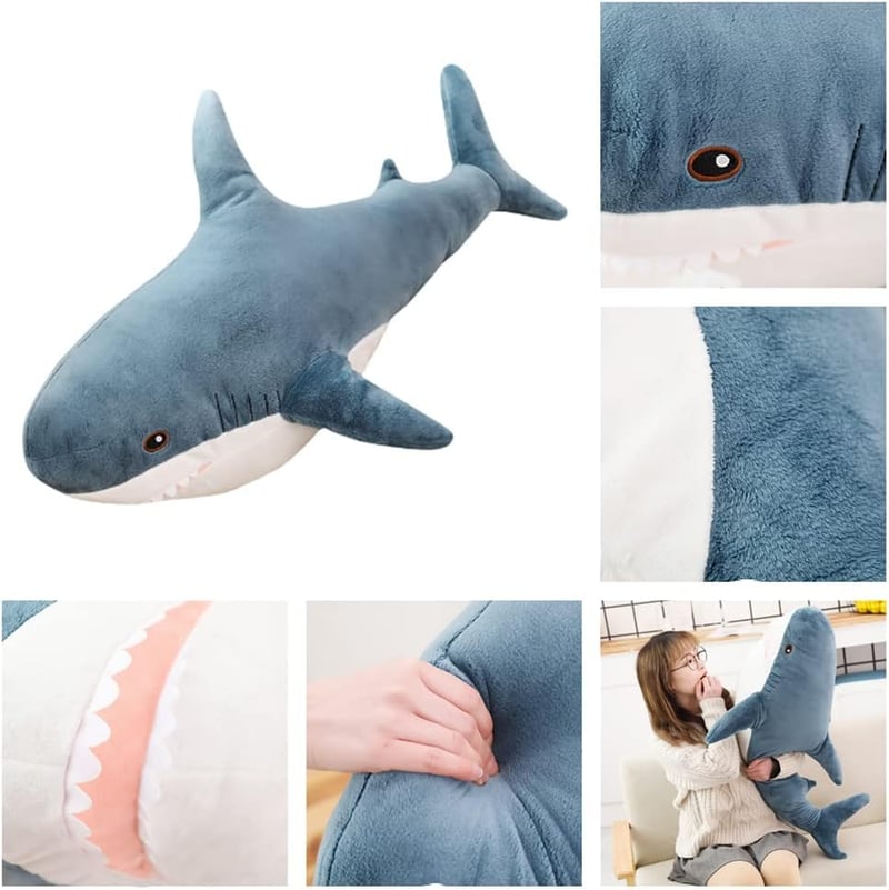 Giant 24-inch Blue Shark Plush Toy - Soft Home Decoration Gift