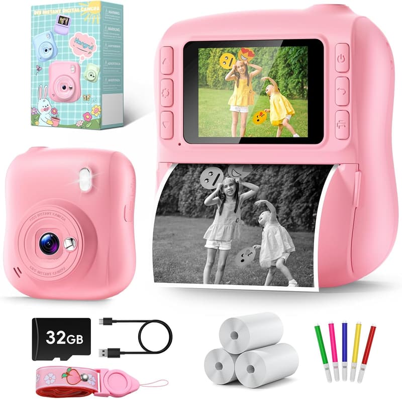 Kids Instant Print Camera – Portable Birthday Gift for Ages 3-12 (Pink)