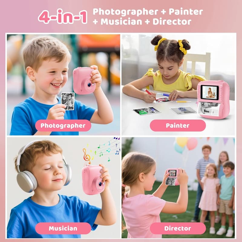 Kids Instant Print Camera – Portable Birthday Gift for Ages 3-12 (Pink)