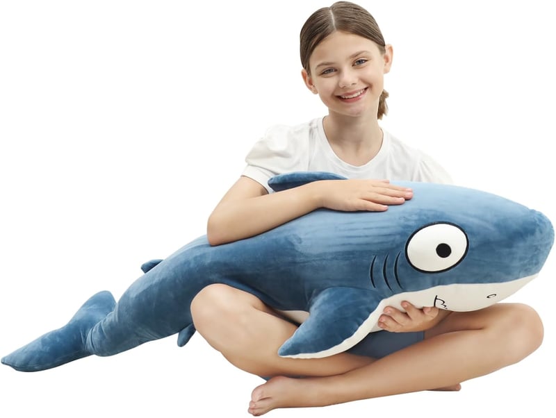 Large Blue Whale Shark Plush Toy – Soft Squishy Body Pillow