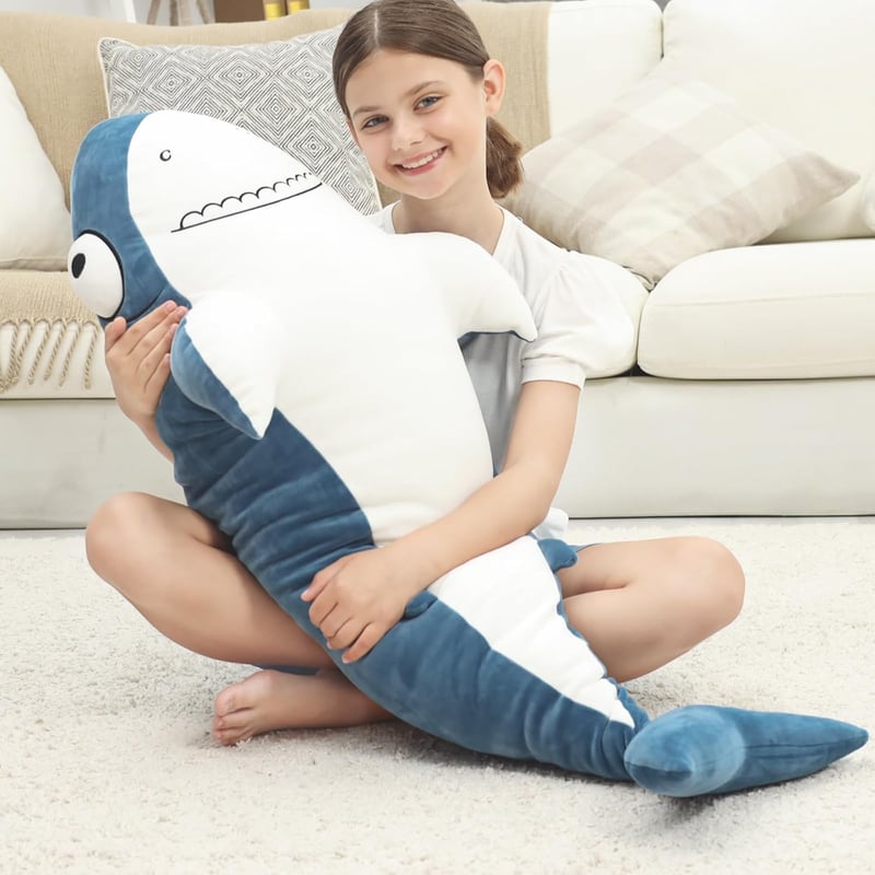 Large Blue Whale Shark Plush Toy – Soft Squishy Body Pillow