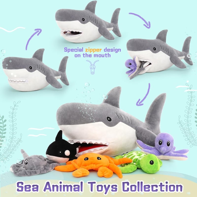 Shark Stuffed Animal Toy Set with 5 Sea Friends for Kids