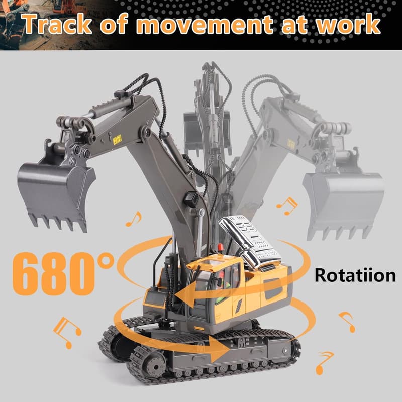 Remote Control Excavator Toy with Metal Shovel for Kids